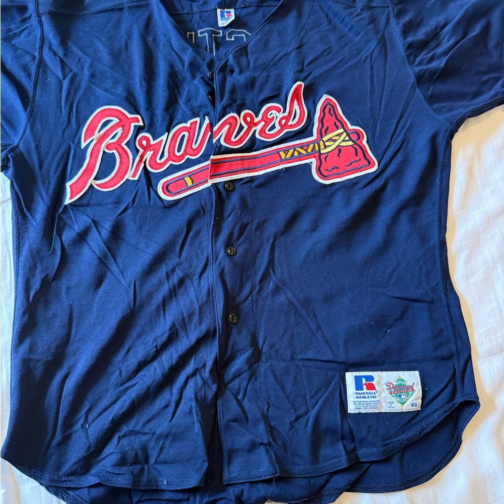 David Justice Russell Athletic Navy Braves Batting Jersey